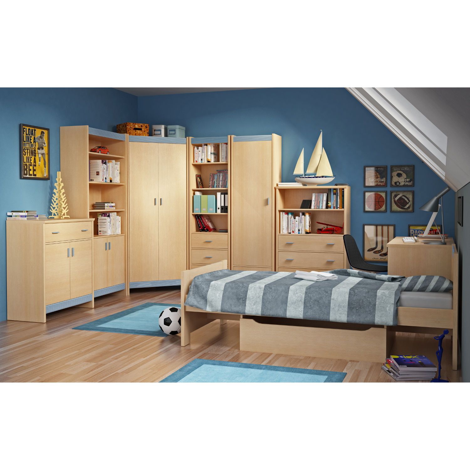 Xavier Tall Shelve and 2 Door Book Case(Blue)